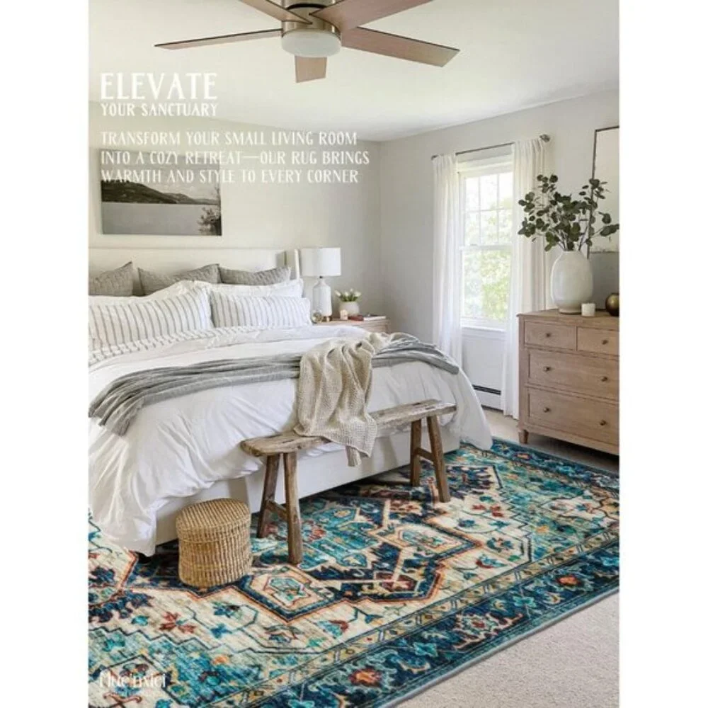 New 5x7 Vintage Area Rug, Washable Low-Pile Non-Slip Carpet for Home & Office